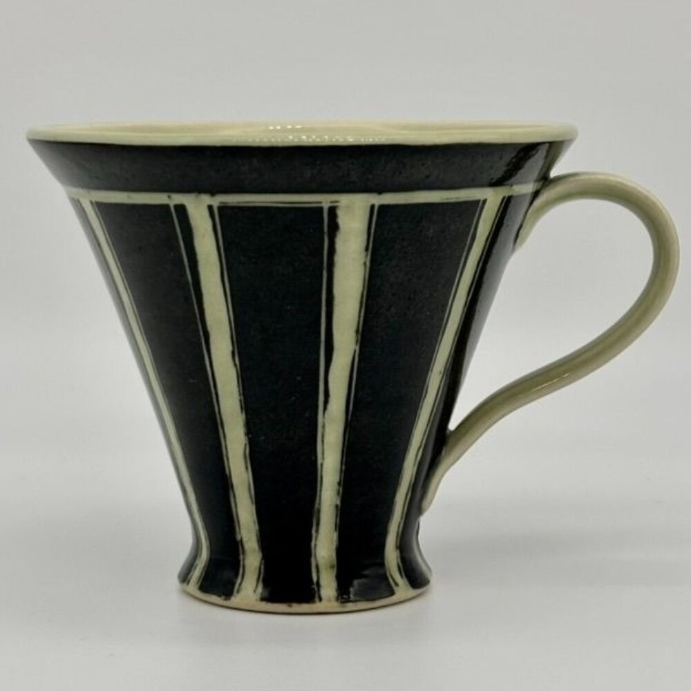 Handmade Studio Pottery Mug Signed By Artist Ceramic Deep Blue White Pale Green~